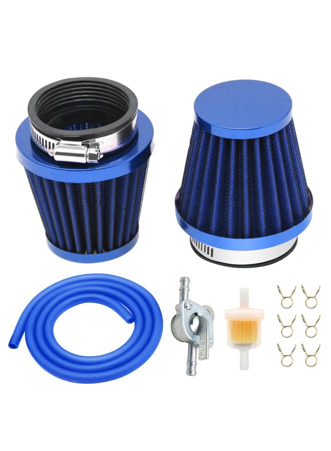 LAMAY 2pcs 38mm Motorcycle Air Filter with Fuel Valve Switch Fuel Filter and Fuel Hose Replacement for Moped Dirt Pit Bike ATV Scooter Motorcycle (BLUE) - Image 1